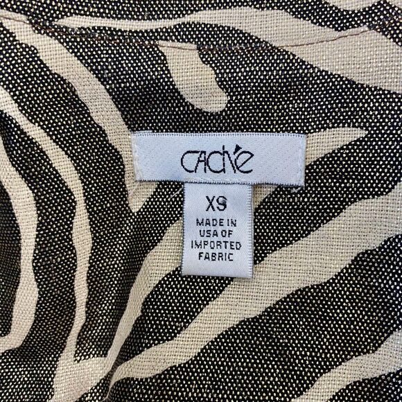 VTG 90s Cache Gold Metal Zebra Linen Cotton Button Tailored Belted Jacket XS - Picture 7 of 8